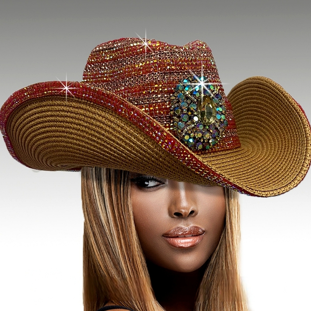 Exquisite Couture Handmade Western Pave Jeweled Crown Brooch Bling Cowboy Hat - Picture 1 of 1